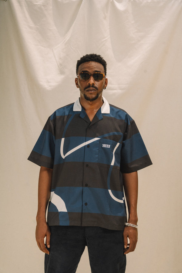 Oxford Society x Stereoflow Serpentine Shirt Black Navy Stripes