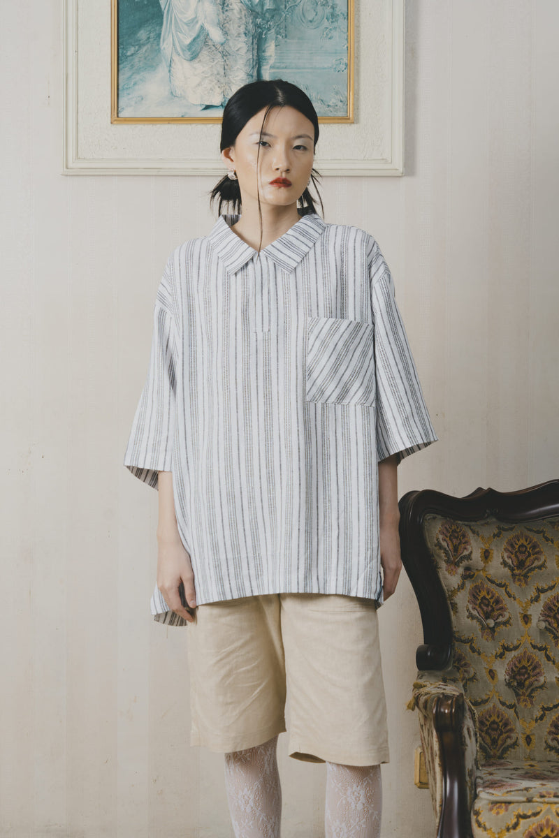 Oxford Society The Sidgwick Line Linen Short Sleeve Shirt White