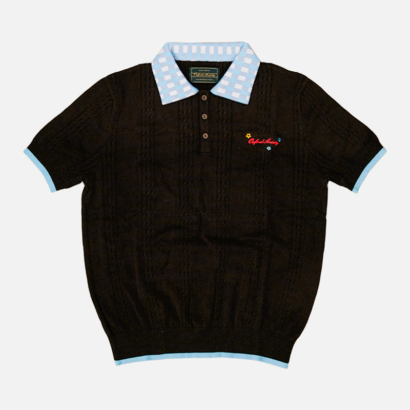 Oxford Society X Basboi Rickety Cable Knit Polo Brown