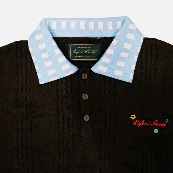 Oxford Society X Basboi Rickety Cable Knit Polo Brown