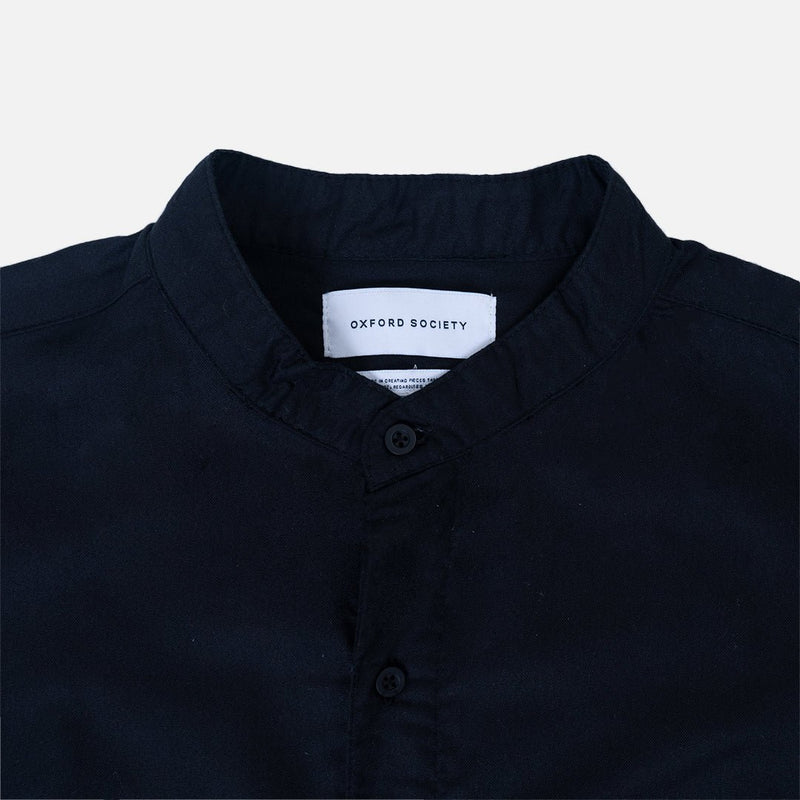 Costwold Band Collar Shirt Black - Oxford-Society