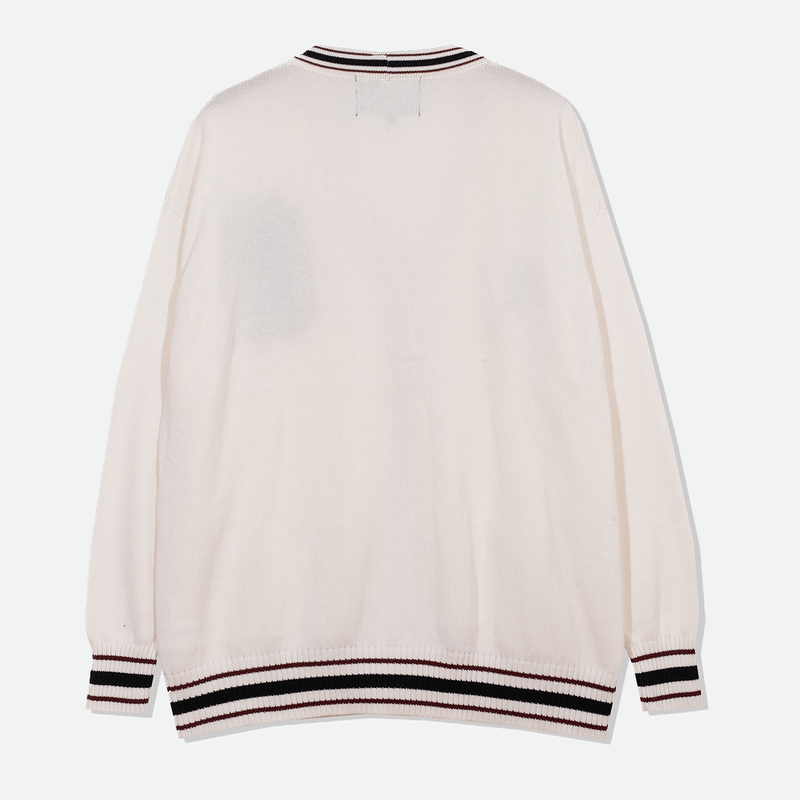 White 2025 letterman sweater