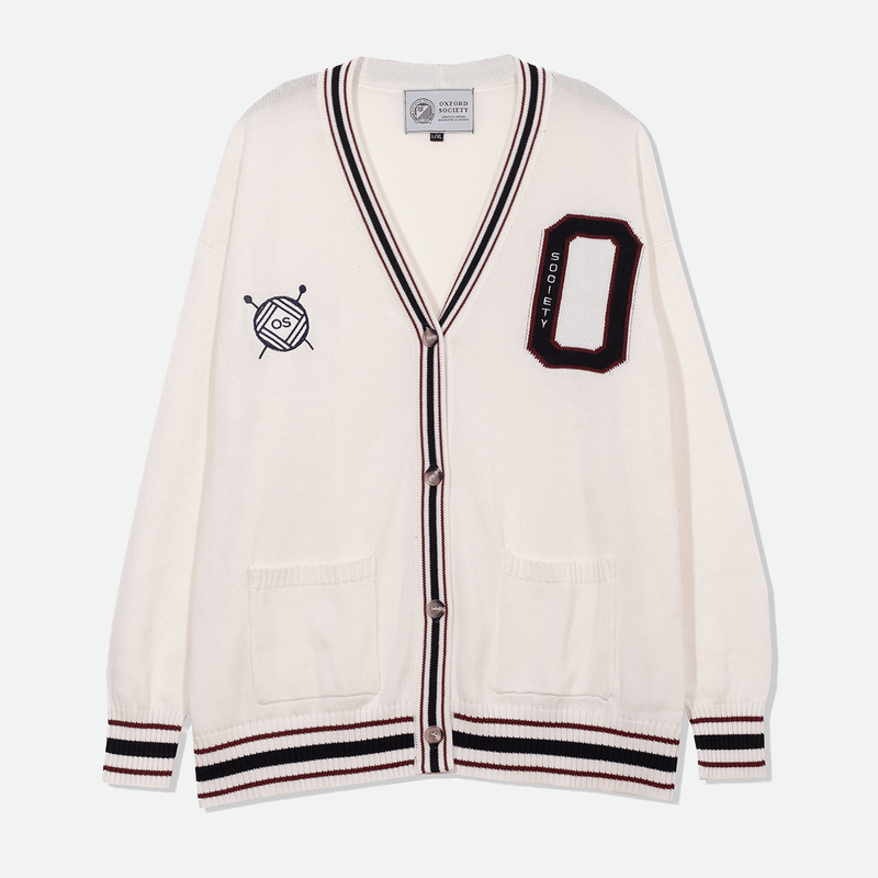 Letterman Cardigan White (Adult) - Oxford-Society